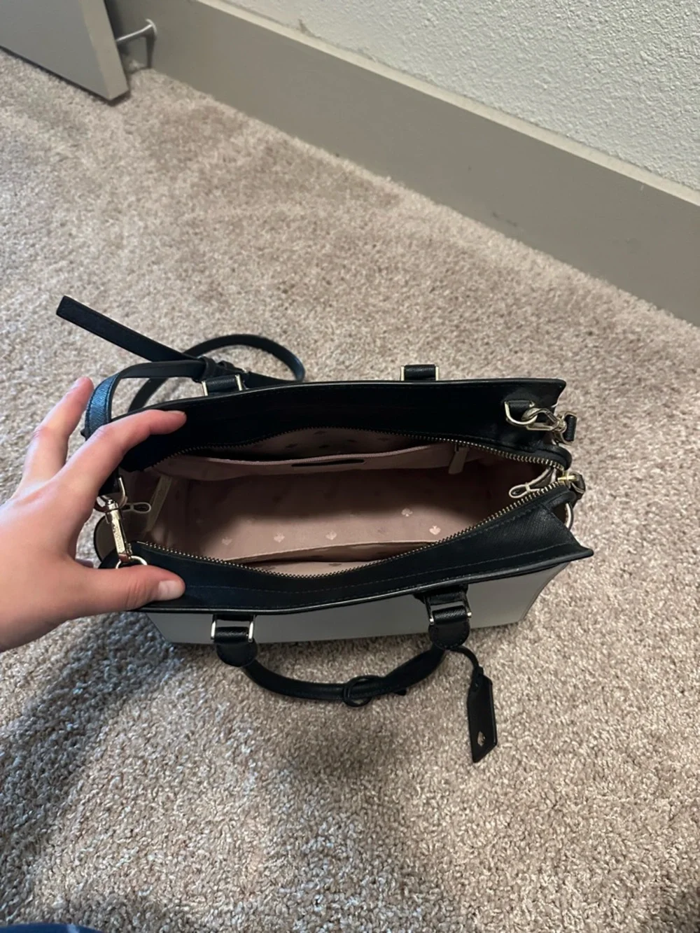 kate spade Two-Tone Black & White Satchel with Top Handles - Picture 2 of 4